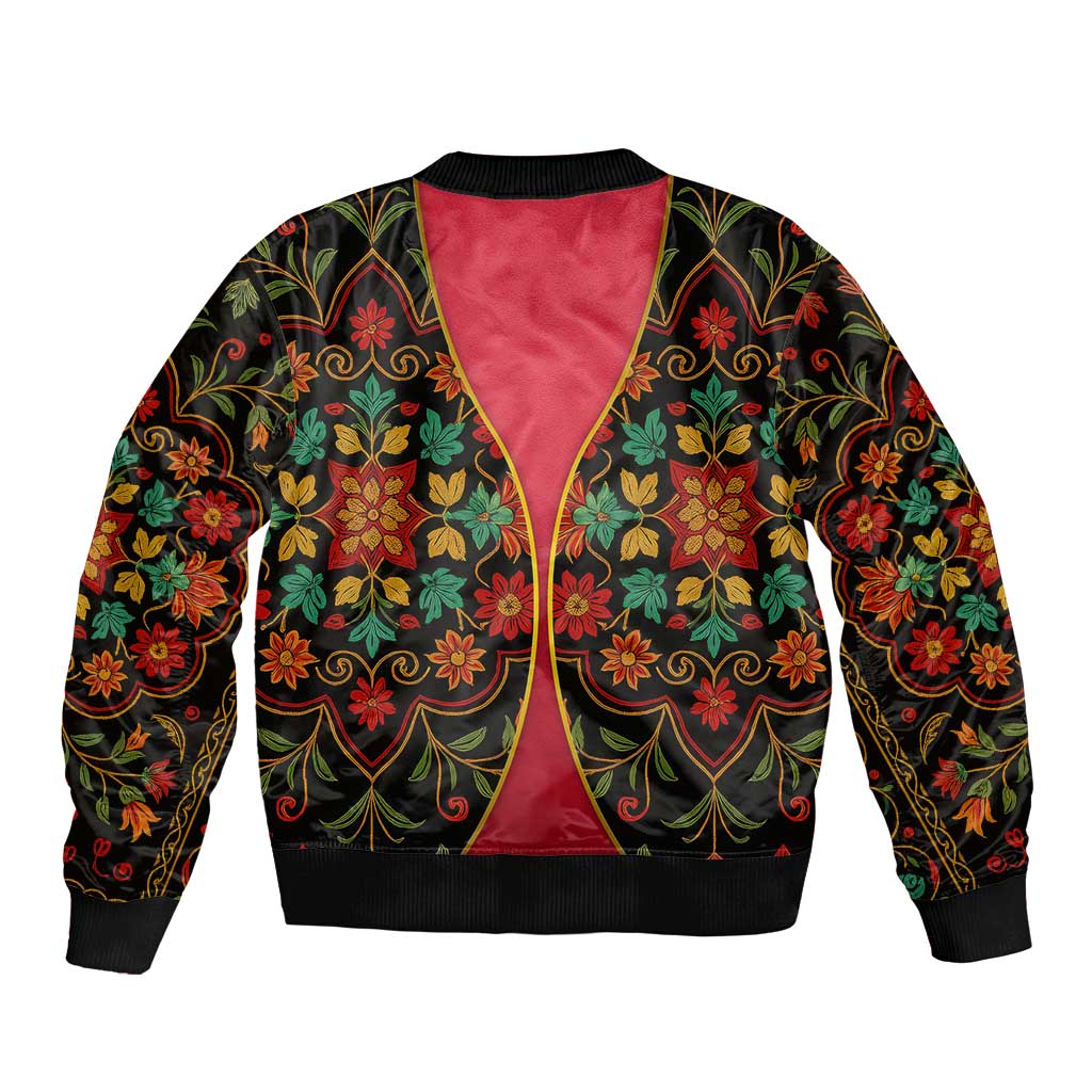 Azerbaijan Folk Floral Bomber Jacket with Traditional Carpet-Inspired Pattern