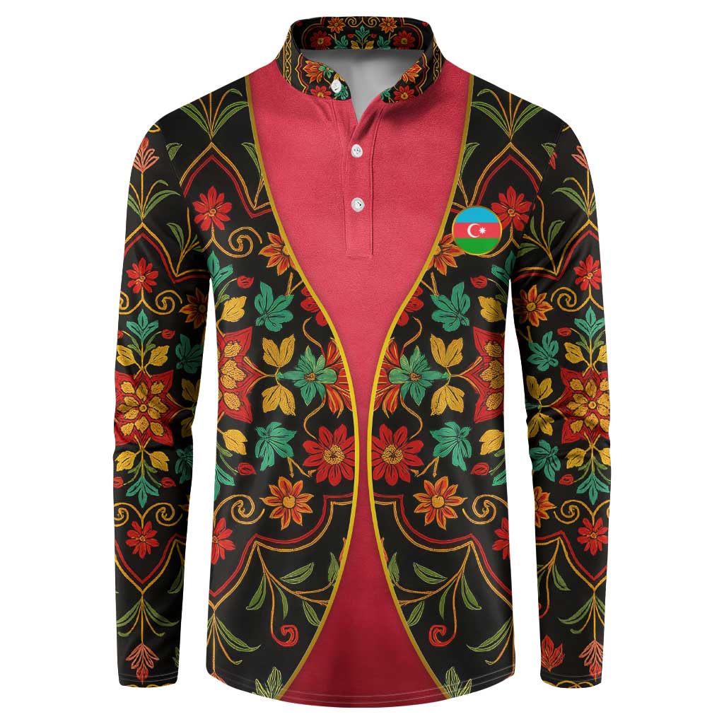 Azerbaijan Folk Floral Button Sweatshirt with Traditional Carpet-Inspired Pattern