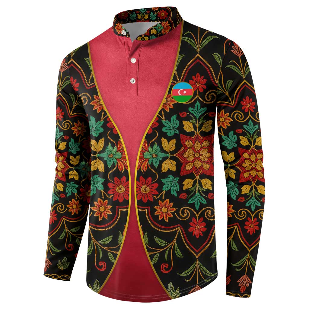 Azerbaijan Folk Floral Button Sweatshirt with Traditional Carpet-Inspired Pattern
