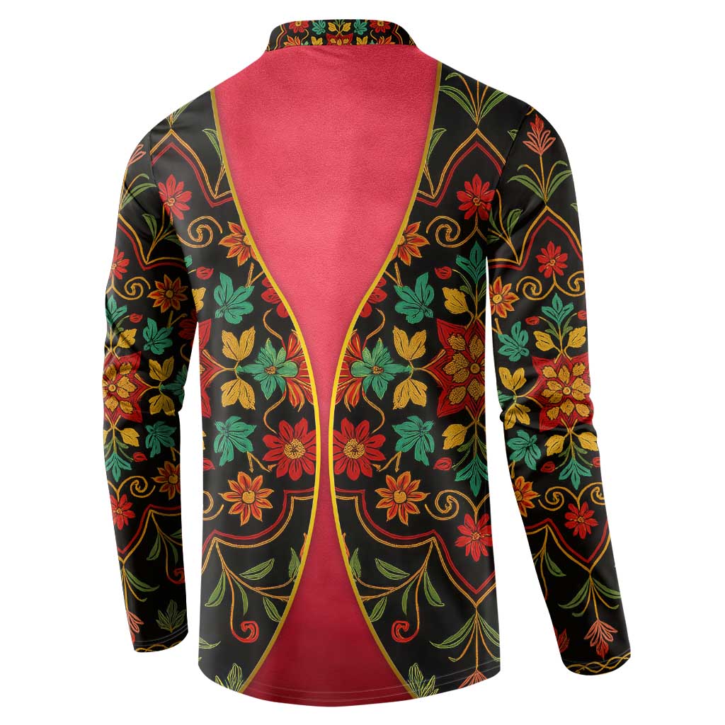 Azerbaijan Folk Floral Button Sweatshirt with Traditional Carpet-Inspired Pattern