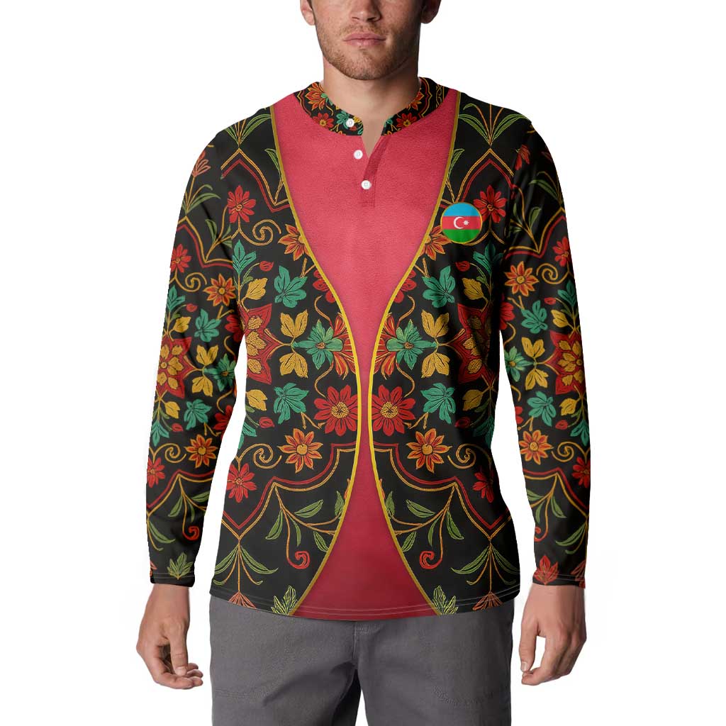 Azerbaijan Folk Floral Button Sweatshirt with Traditional Carpet-Inspired Pattern