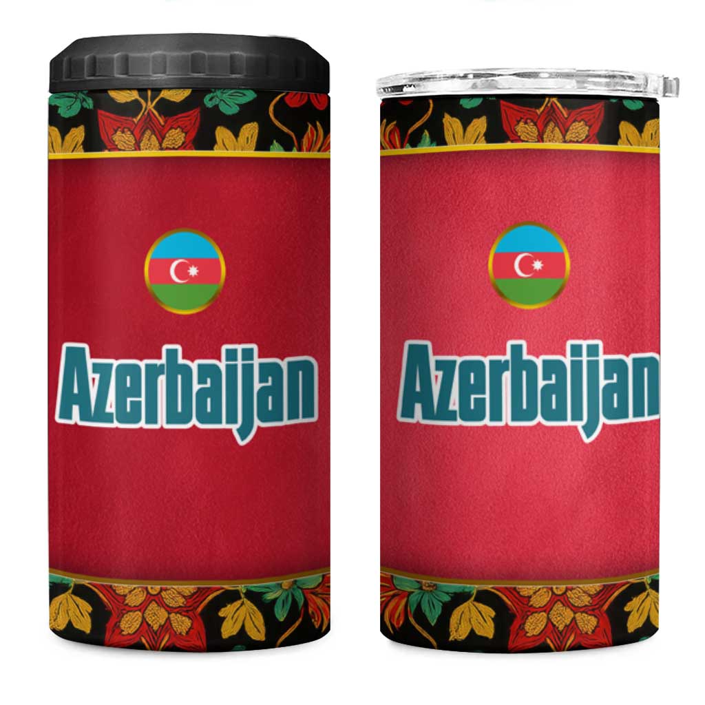 Azerbaijan Folk Floral 4 in 1 Can Cooler Tumbler with Traditional Carpet-Inspired Pattern
