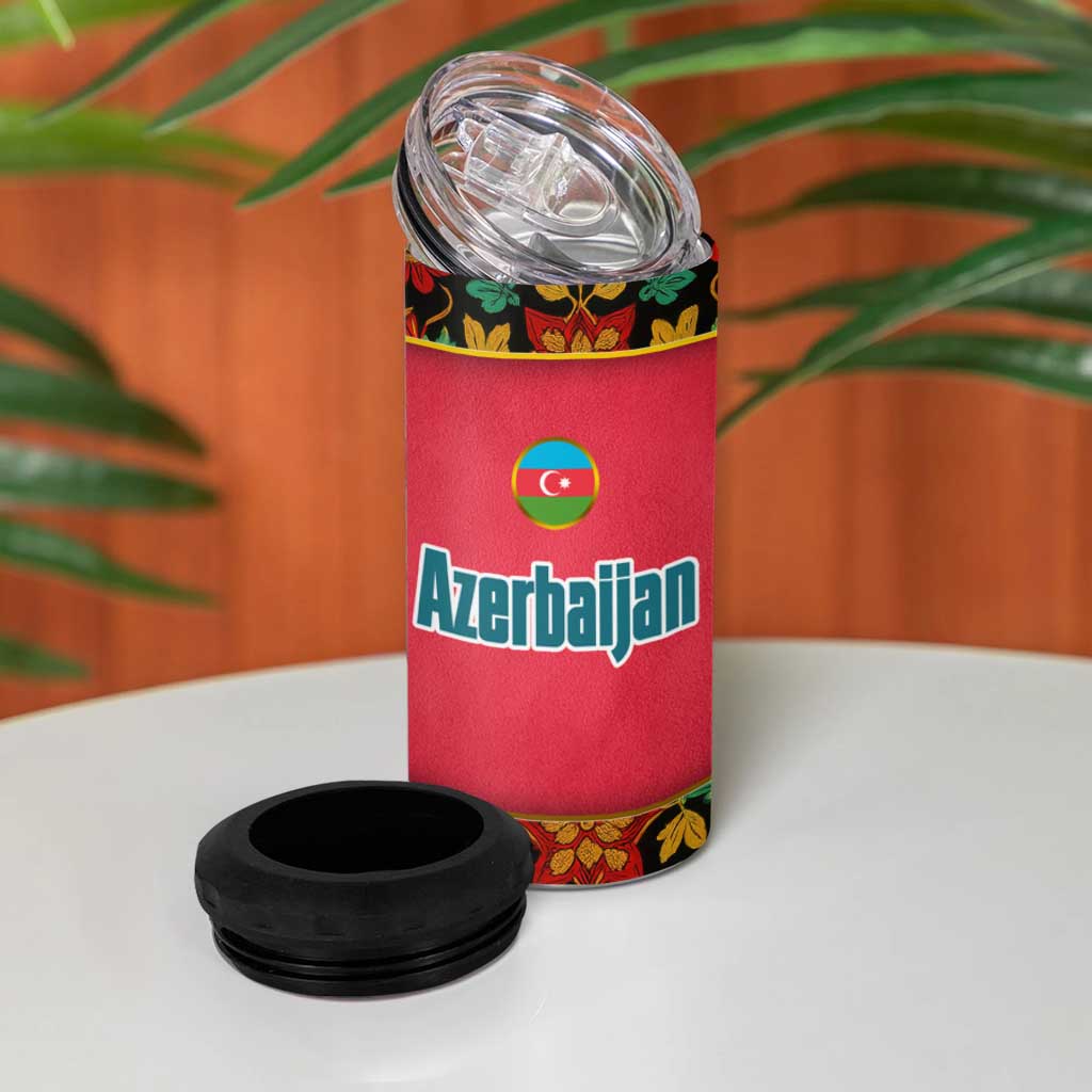 Azerbaijan Folk Floral 4 in 1 Can Cooler Tumbler with Traditional Carpet-Inspired Pattern