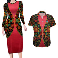 Azerbaijan Folk Floral Couples Matching Long Sleeve Bodycon Dress and Hawaiian Shirt with Traditional Carpet-Inspired Pattern
