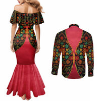 Azerbaijan Folk Floral Couples Matching Mermaid Dress and Long Sleeve Button Shirt with Traditional Carpet-Inspired Pattern