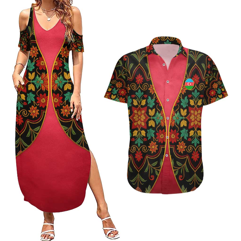 Azerbaijan Folk Floral Couples Matching Summer Maxi Dress and Hawaiian Shirt with Traditional Carpet-Inspired Pattern