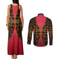 Azerbaijan Folk Floral Couples Matching Tank Maxi Dress and Long Sleeve Button Shirt with Traditional Carpet-Inspired Pattern
