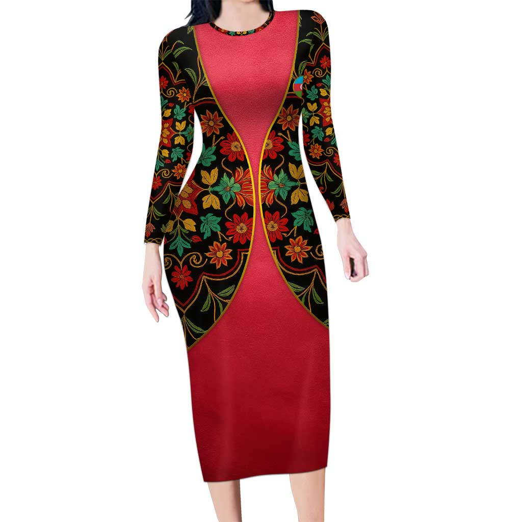 Azerbaijan Folk Floral Family Matching Long Sleeve Bodycon Dress and Hawaiian Shirt with Traditional Carpet-Inspired Pattern