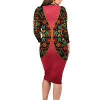 Azerbaijan Folk Floral Family Matching Long Sleeve Bodycon Dress and Hawaiian Shirt with Traditional Carpet-Inspired Pattern