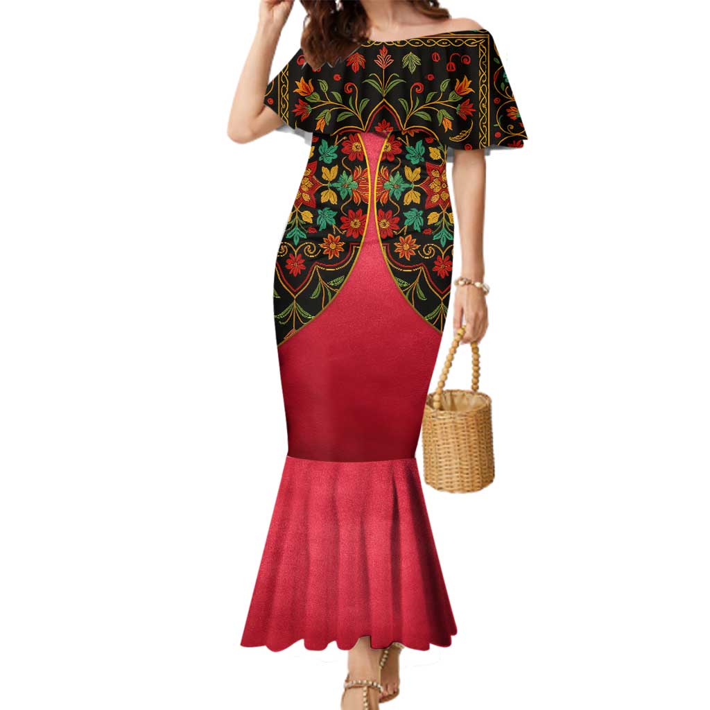 Azerbaijan Folk Floral Family Matching Mermaid Dress and Hawaiian Shirt with Traditional Carpet-Inspired Pattern