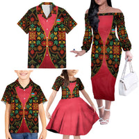 Azerbaijan Folk Floral Family Matching Off The Shoulder Long Sleeve Dress and Hawaiian Shirt with Traditional Carpet-Inspired Pattern