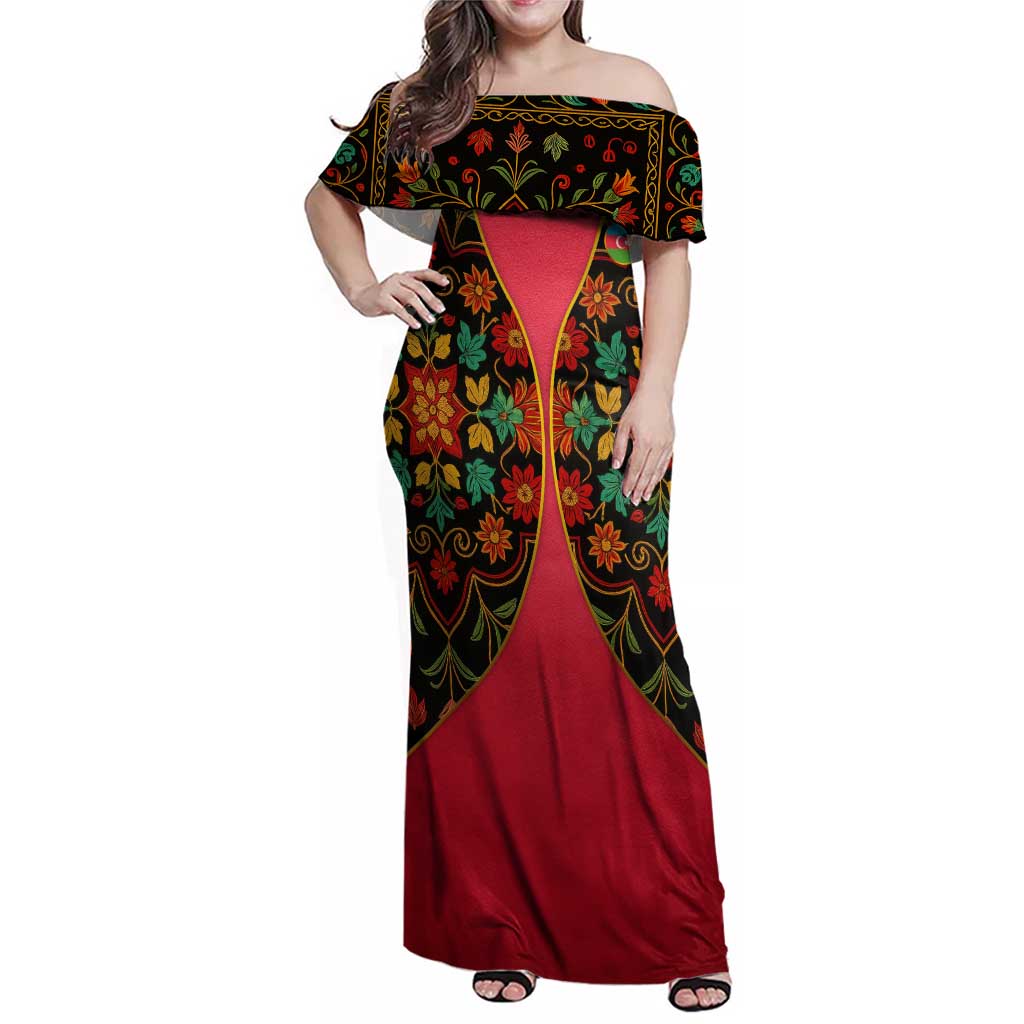 Azerbaijan Folk Floral Family Matching Off Shoulder Maxi Dress and Hawaiian Shirt with Traditional Carpet-Inspired Pattern