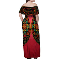 Azerbaijan Folk Floral Family Matching Off Shoulder Maxi Dress and Hawaiian Shirt with Traditional Carpet-Inspired Pattern