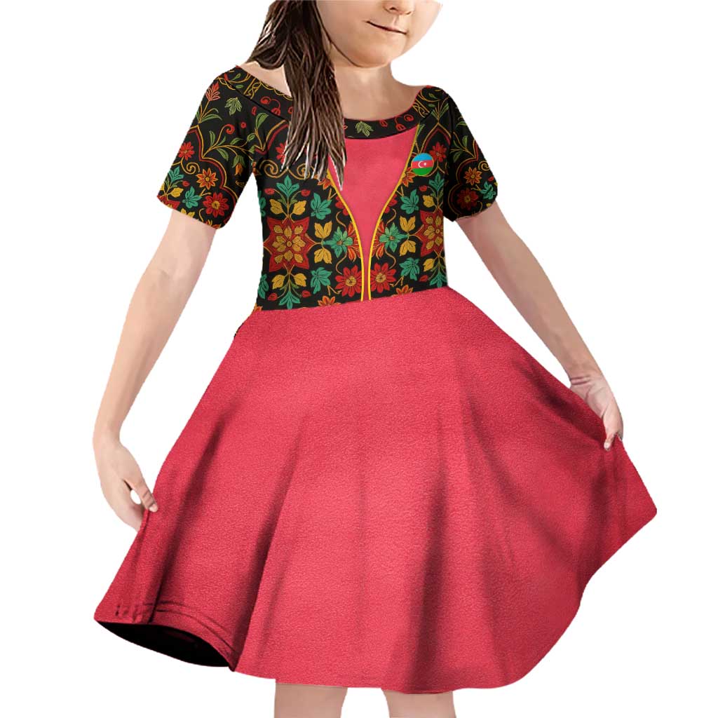 Azerbaijan Folk Floral Family Matching Off Shoulder Short Dress and Hawaiian Shirt with Traditional Carpet-Inspired Pattern