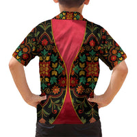 Azerbaijan Folk Floral Family Matching Short Sleeve Bodycon Dress and Hawaiian Shirt with Traditional Carpet-Inspired Pattern