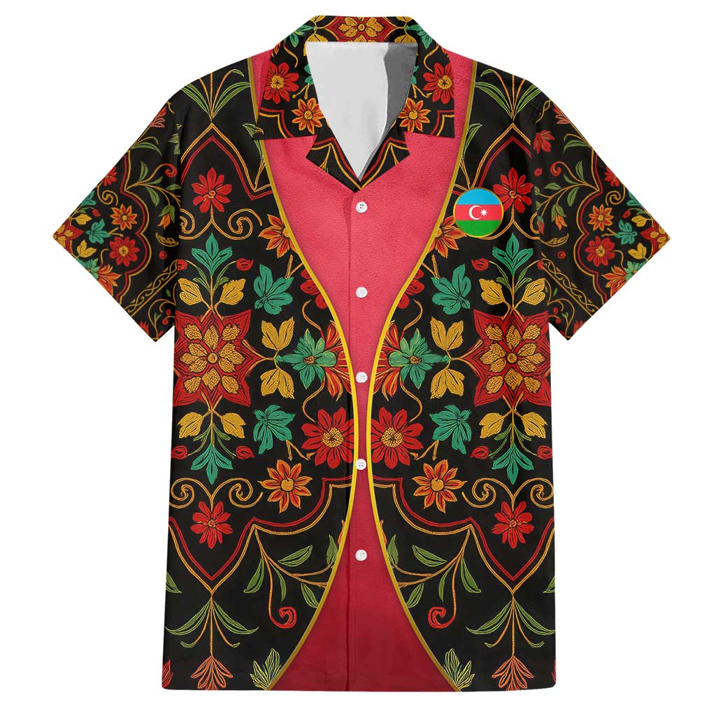Azerbaijan Folk Floral Family Matching Short Sleeve Bodycon Dress and Hawaiian Shirt with Traditional Carpet-Inspired Pattern