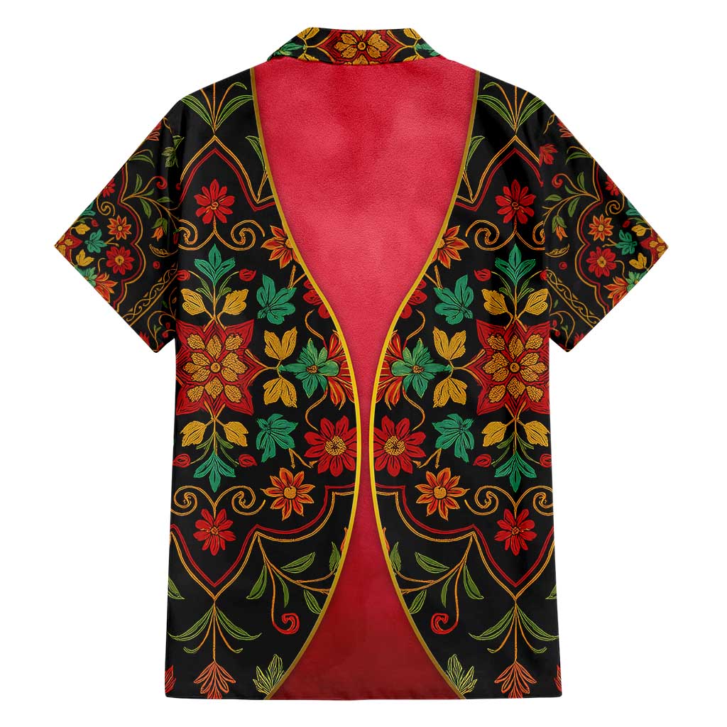 Azerbaijan Folk Floral Family Matching Short Sleeve Bodycon Dress and Hawaiian Shirt with Traditional Carpet-Inspired Pattern
