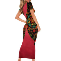 Azerbaijan Folk Floral Family Matching Short Sleeve Bodycon Dress and Hawaiian Shirt with Traditional Carpet-Inspired Pattern