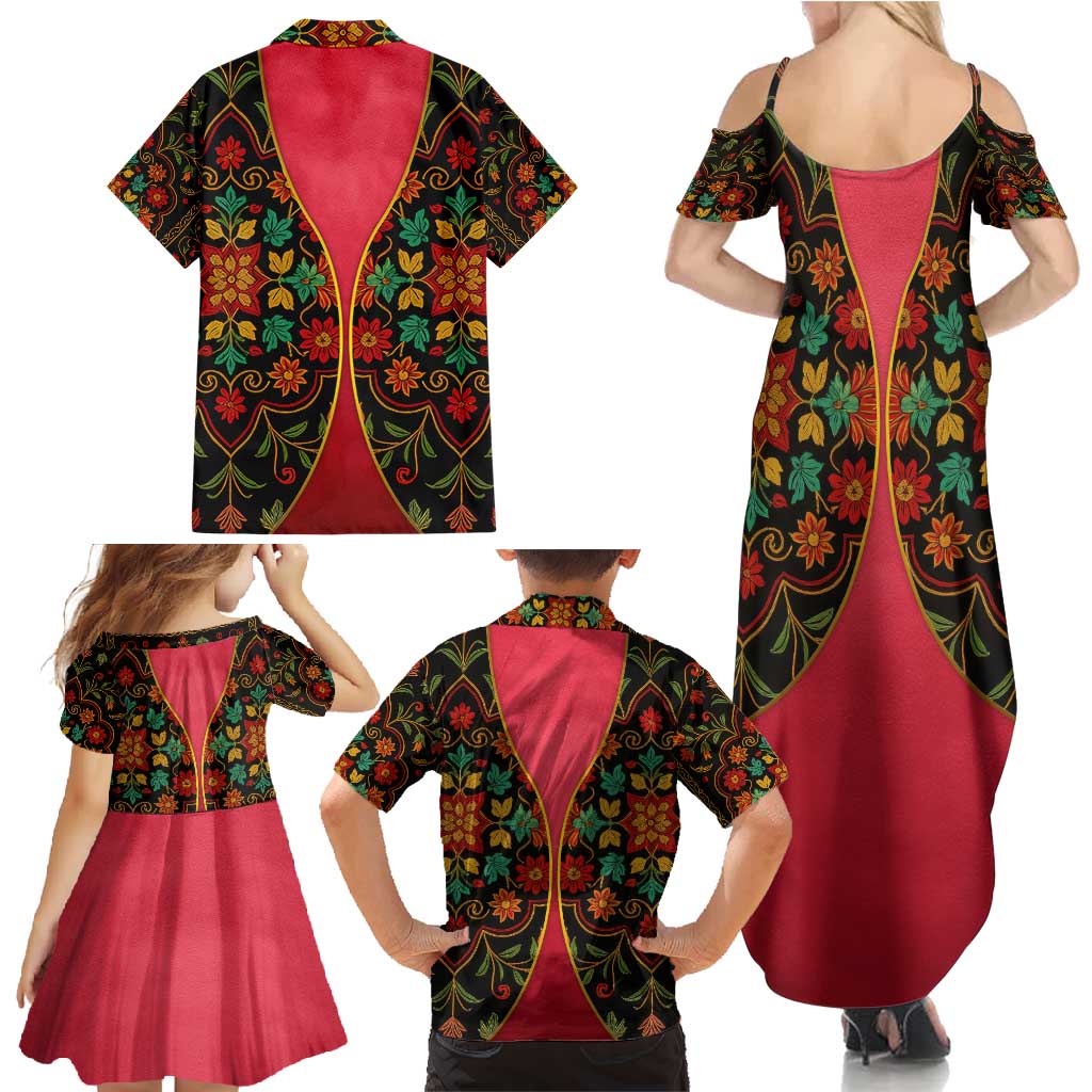 Azerbaijan Folk Floral Family Matching Summer Maxi Dress and Hawaiian Shirt with Traditional Carpet-Inspired Pattern