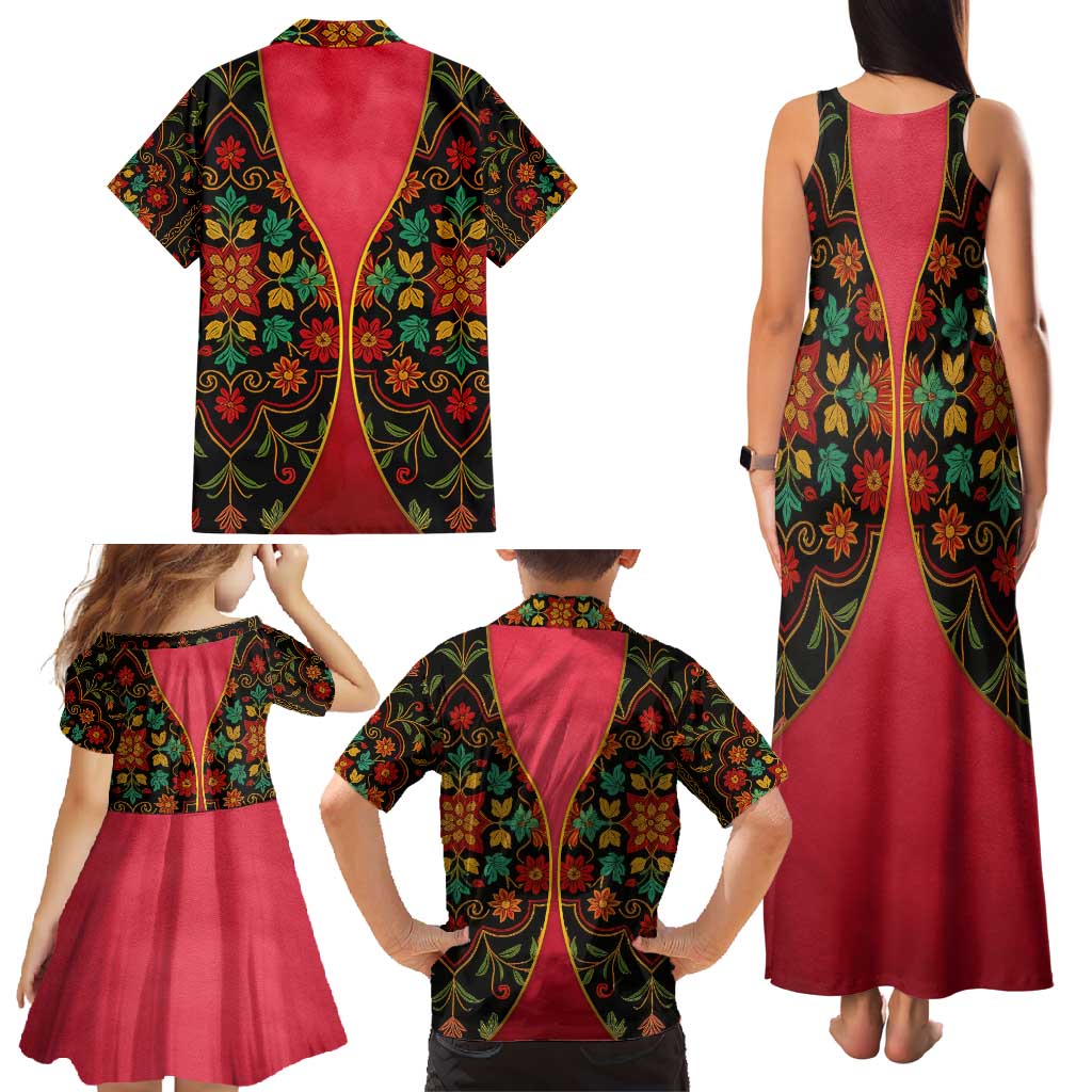 Azerbaijan Folk Floral Family Matching Tank Maxi Dress and Hawaiian Shirt with Traditional Carpet-Inspired Pattern