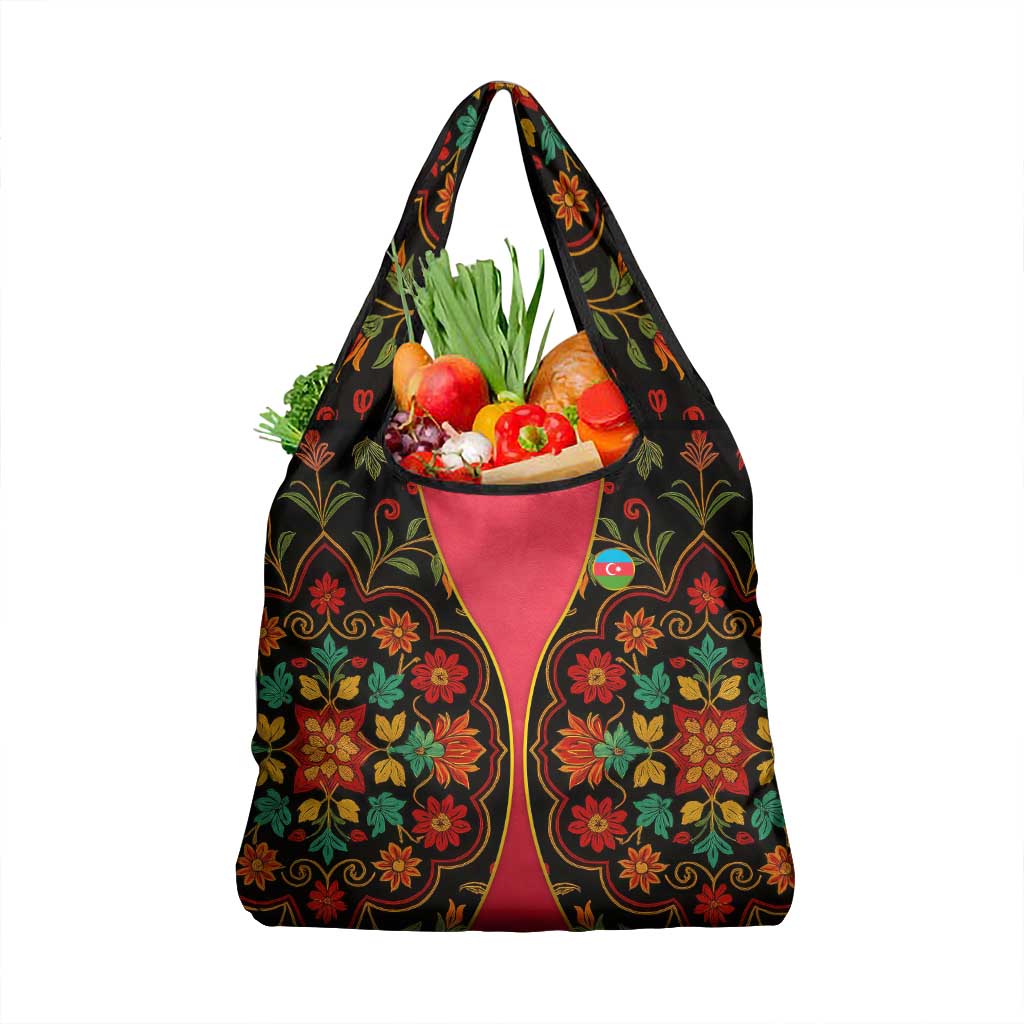 Azerbaijan Folk Floral Grocery Bag with Traditional Carpet-Inspired Pattern