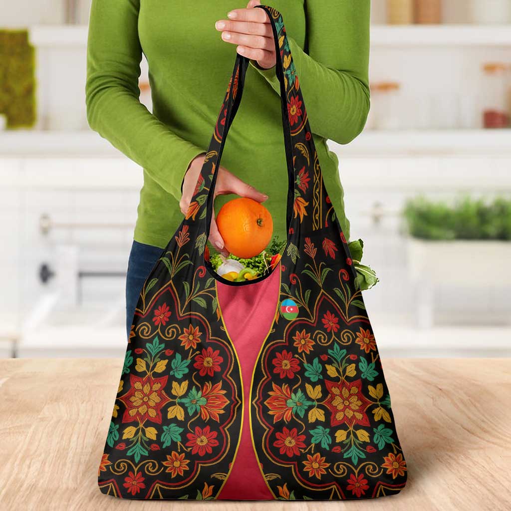 Azerbaijan Folk Floral Grocery Bag with Traditional Carpet-Inspired Pattern