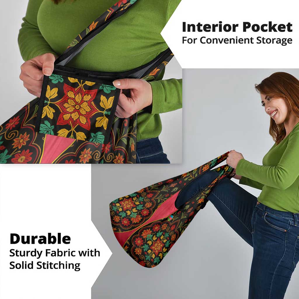 Azerbaijan Folk Floral Grocery Bag with Traditional Carpet-Inspired Pattern