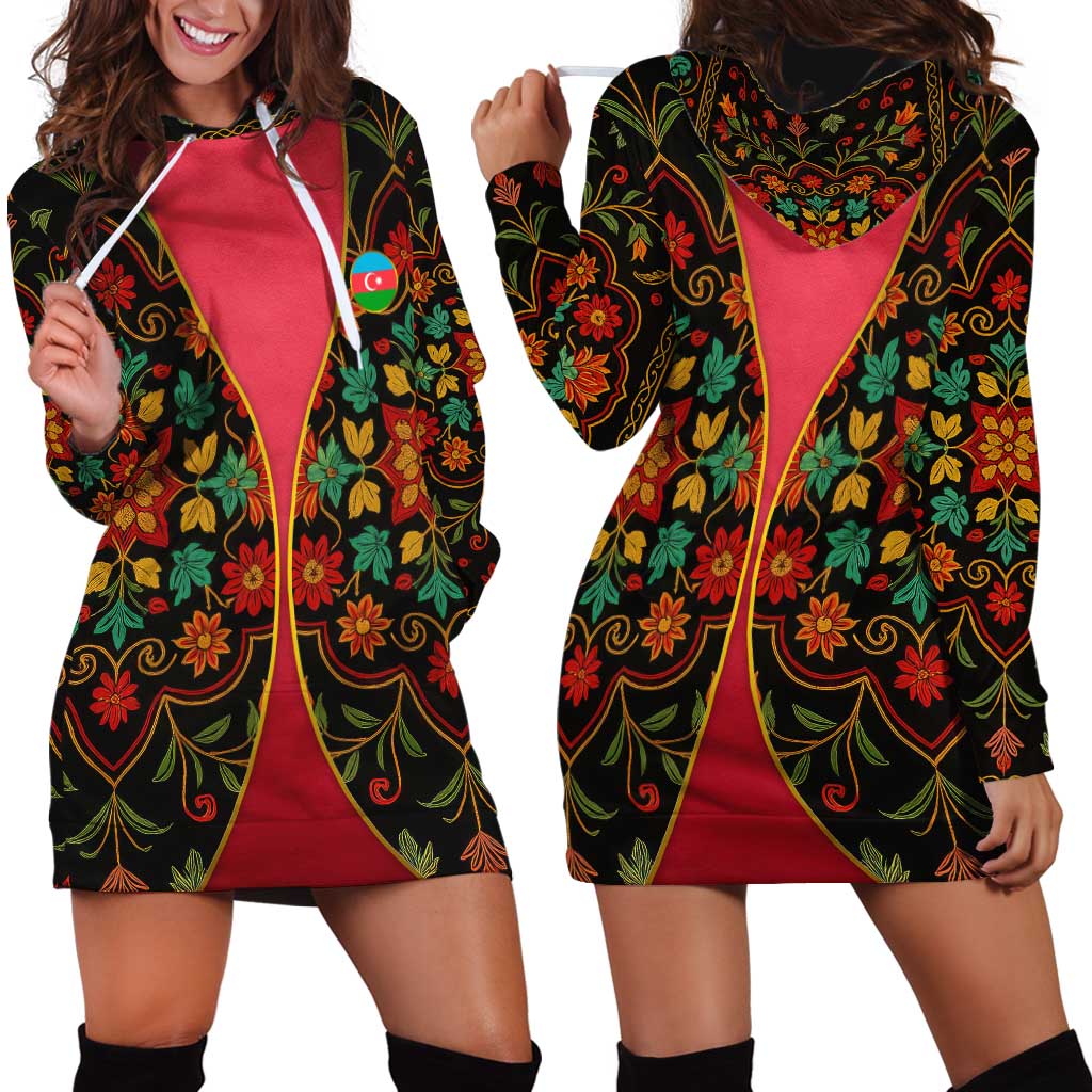 Azerbaijan Folk Floral Hoodie Dress with Traditional Carpet-Inspired Pattern