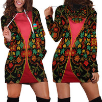 Azerbaijan Folk Floral Hoodie Dress with Traditional Carpet-Inspired Pattern