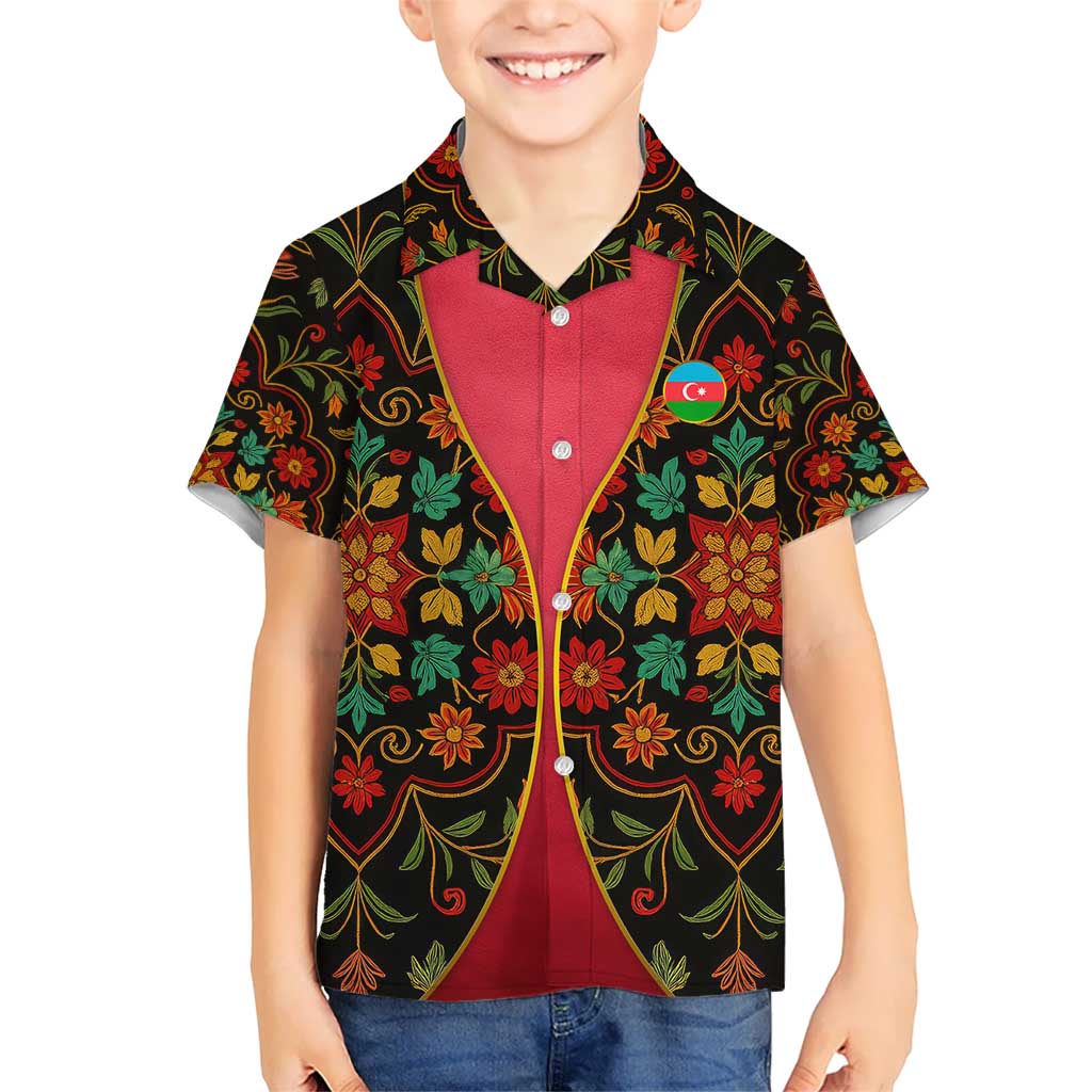 Azerbaijan Folk Floral Kid Hawaiian Shirt with Traditional Carpet-Inspired Pattern