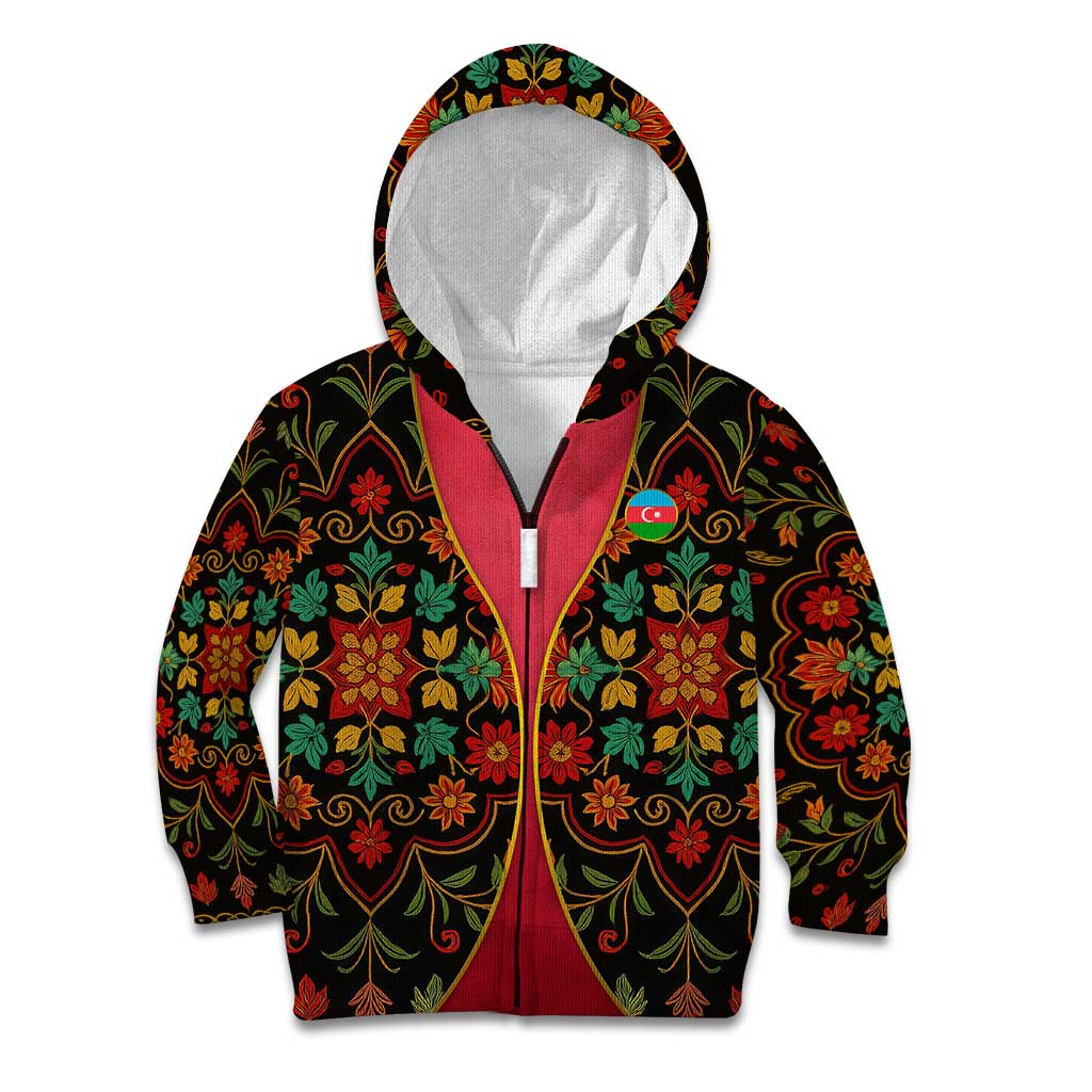 Azerbaijan Folk Floral Kid Hoodie with Traditional Carpet-Inspired Pattern