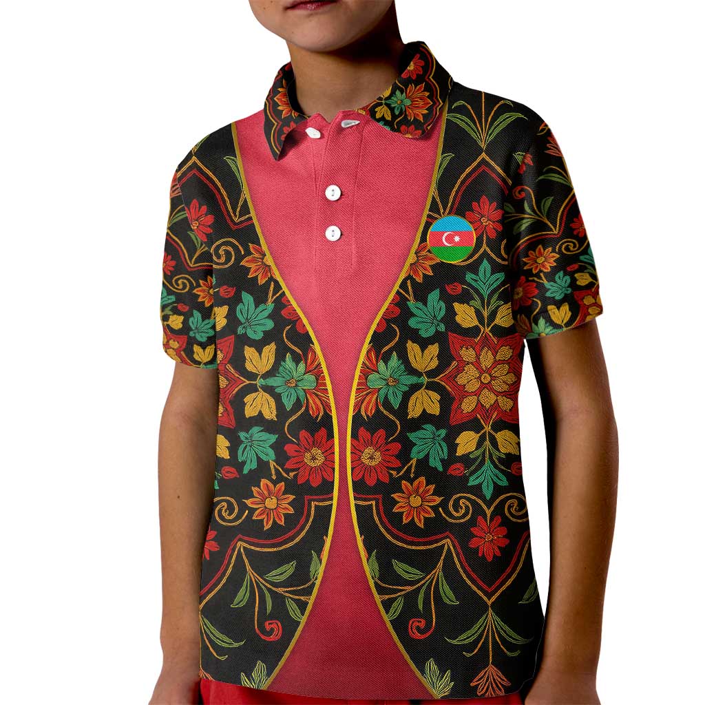Azerbaijan Folk Floral Kid Polo Shirt with Traditional Carpet-Inspired Pattern