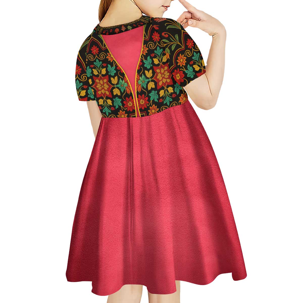 Azerbaijan Folk Floral Kid Short Sleeve Dress with Traditional Carpet-Inspired Pattern