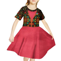 Azerbaijan Folk Floral Kid Short Sleeve Dress with Traditional Carpet-Inspired Pattern