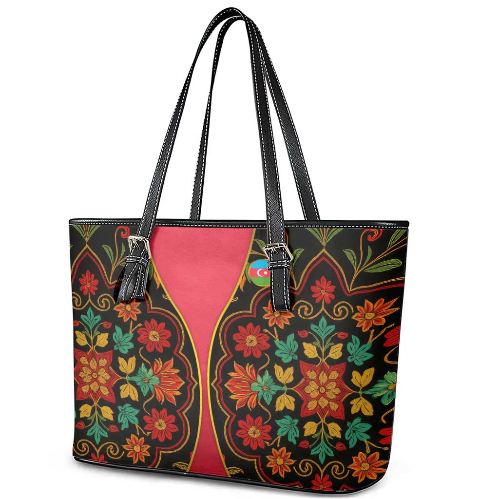 Azerbaijan Folk Floral Leather Tote Bag with Traditional Carpet-Inspired Pattern