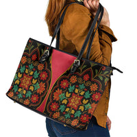 Azerbaijan Folk Floral Leather Tote Bag with Traditional Carpet-Inspired Pattern