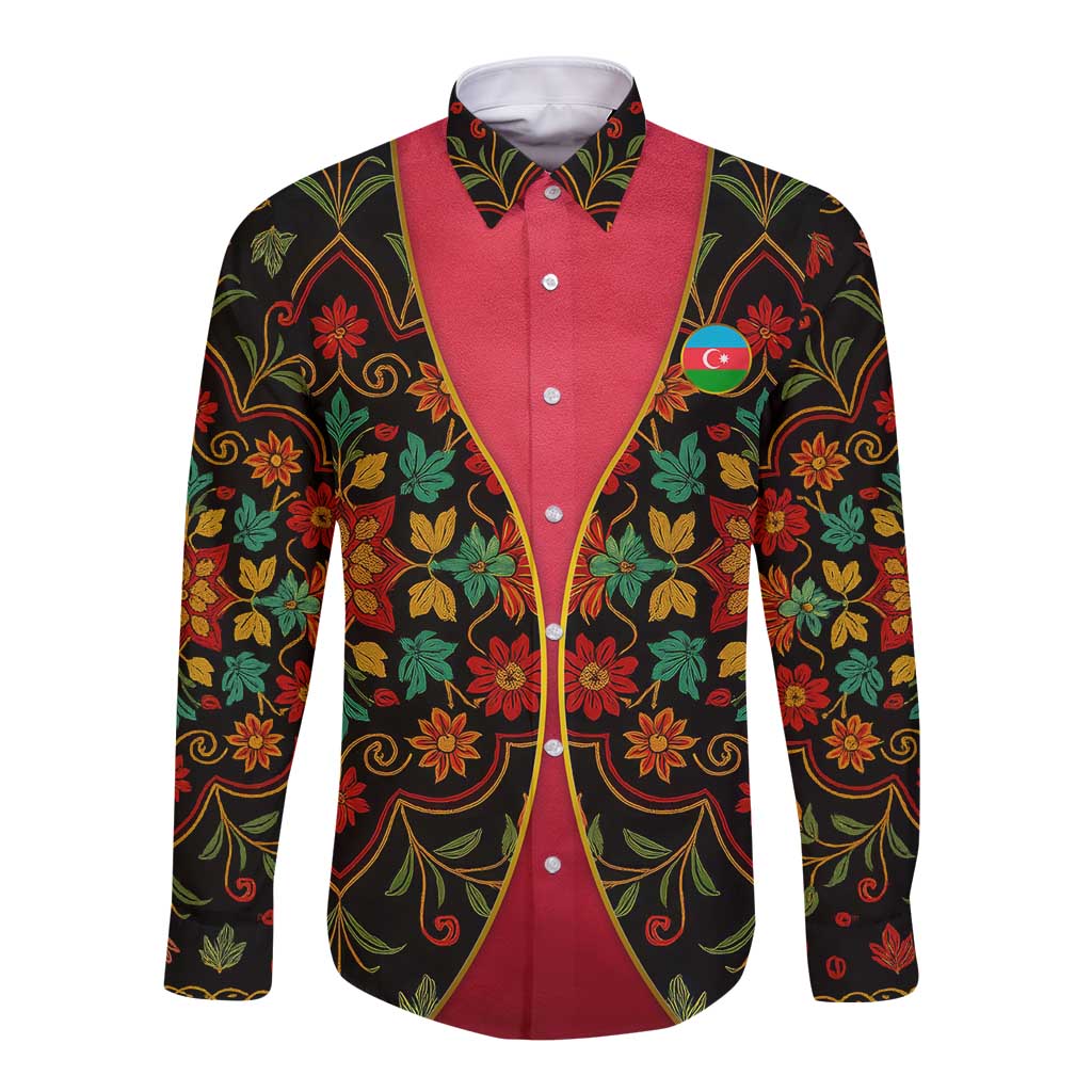 Azerbaijan Folk Floral Long Sleeve Button Shirt with Traditional Carpet-Inspired Pattern