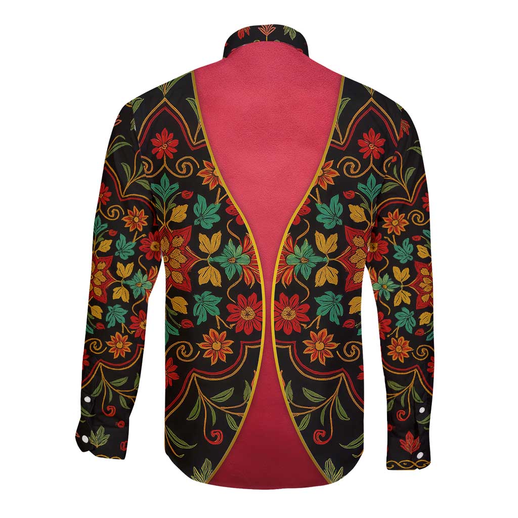 Azerbaijan Folk Floral Long Sleeve Button Shirt with Traditional Carpet-Inspired Pattern