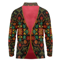 Azerbaijan Folk Floral Long Sleeve Polo Shirt with Traditional Carpet-Inspired Pattern