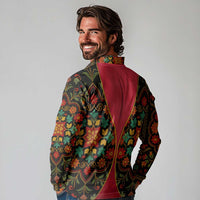 Azerbaijan Folk Floral Long Sleeve Polo Shirt with Traditional Carpet-Inspired Pattern