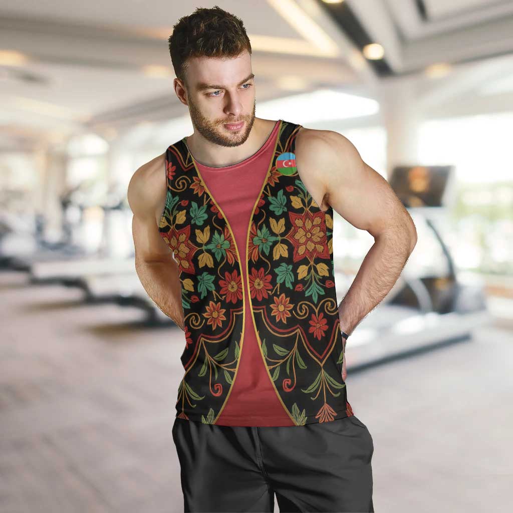 Azerbaijan Folk Floral Men Tank Top with Traditional Carpet-Inspired Pattern
