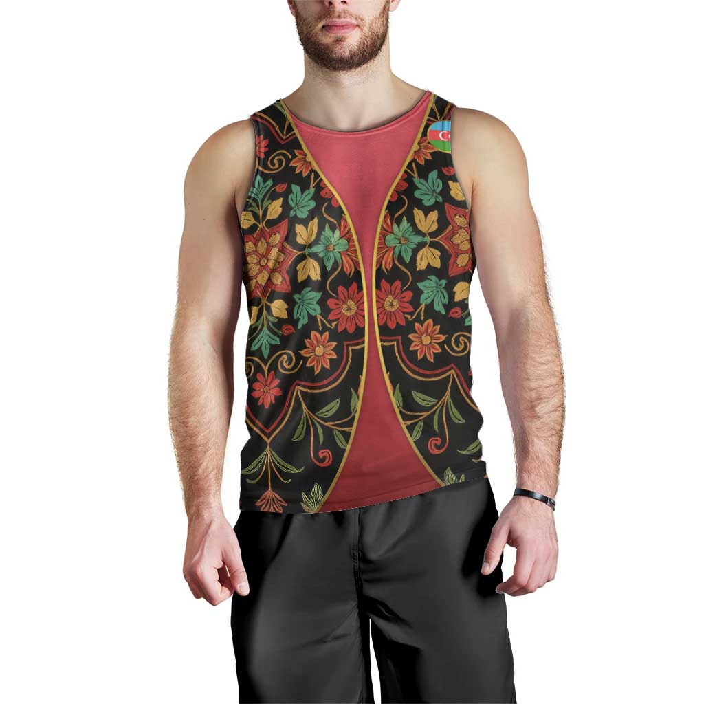 Azerbaijan Folk Floral Men Tank Top with Traditional Carpet-Inspired Pattern