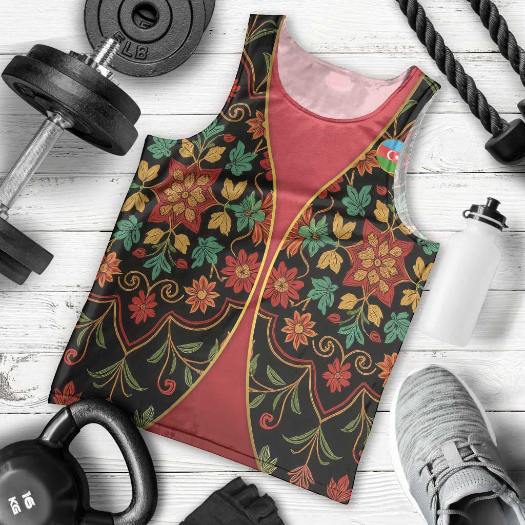 Azerbaijan Folk Floral Men Tank Top with Traditional Carpet-Inspired Pattern