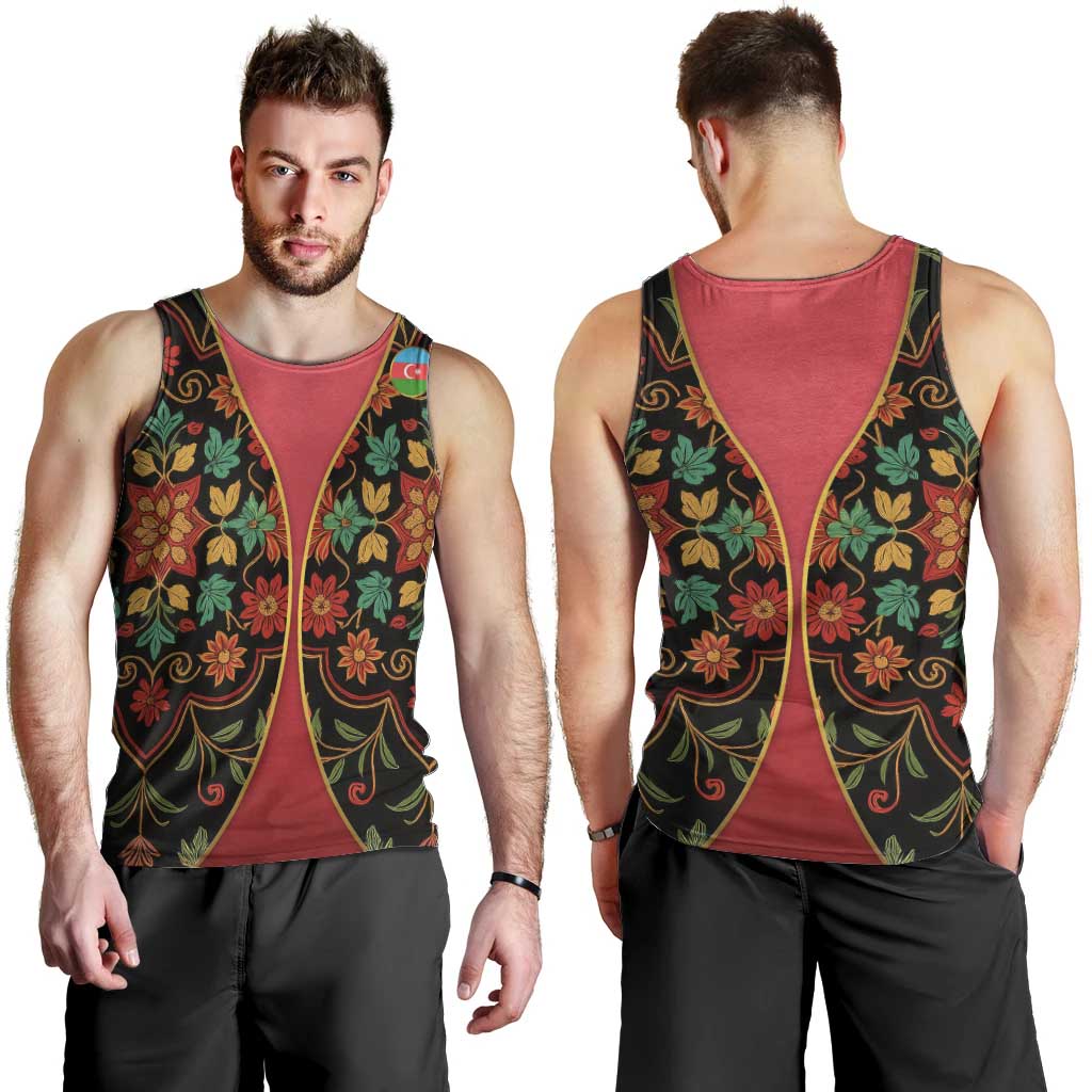 Azerbaijan Folk Floral Men Tank Top with Traditional Carpet-Inspired Pattern