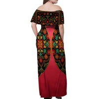 Azerbaijan Folk Floral Off Shoulder Maxi Dress with Traditional Carpet-Inspired Pattern