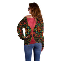 Azerbaijan Folk Floral Off Shoulder Sweater with Traditional Carpet-Inspired Pattern