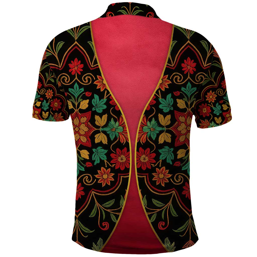 Azerbaijan Folk Floral Polo Shirt with Traditional Carpet-Inspired Pattern
