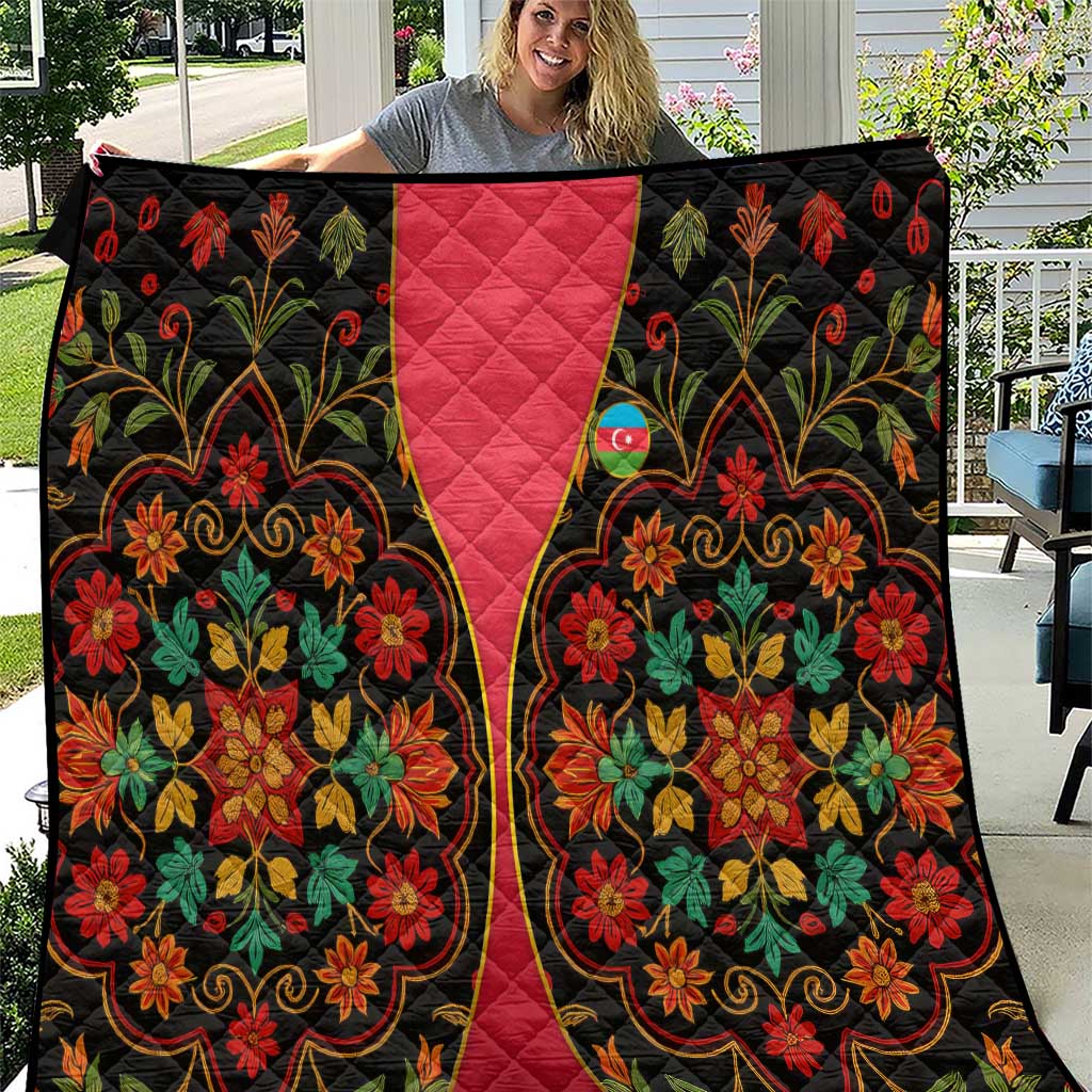 Azerbaijan Folk Floral Quilt with Traditional Carpet-Inspired Pattern