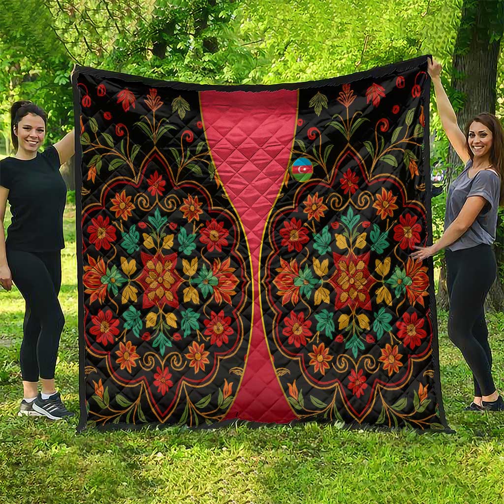 Azerbaijan Folk Floral Quilt with Traditional Carpet-Inspired Pattern