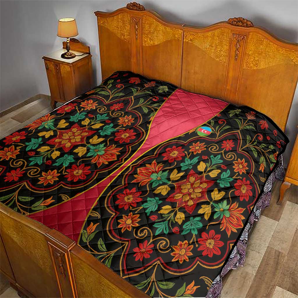 Azerbaijan Folk Floral Quilt with Traditional Carpet-Inspired Pattern